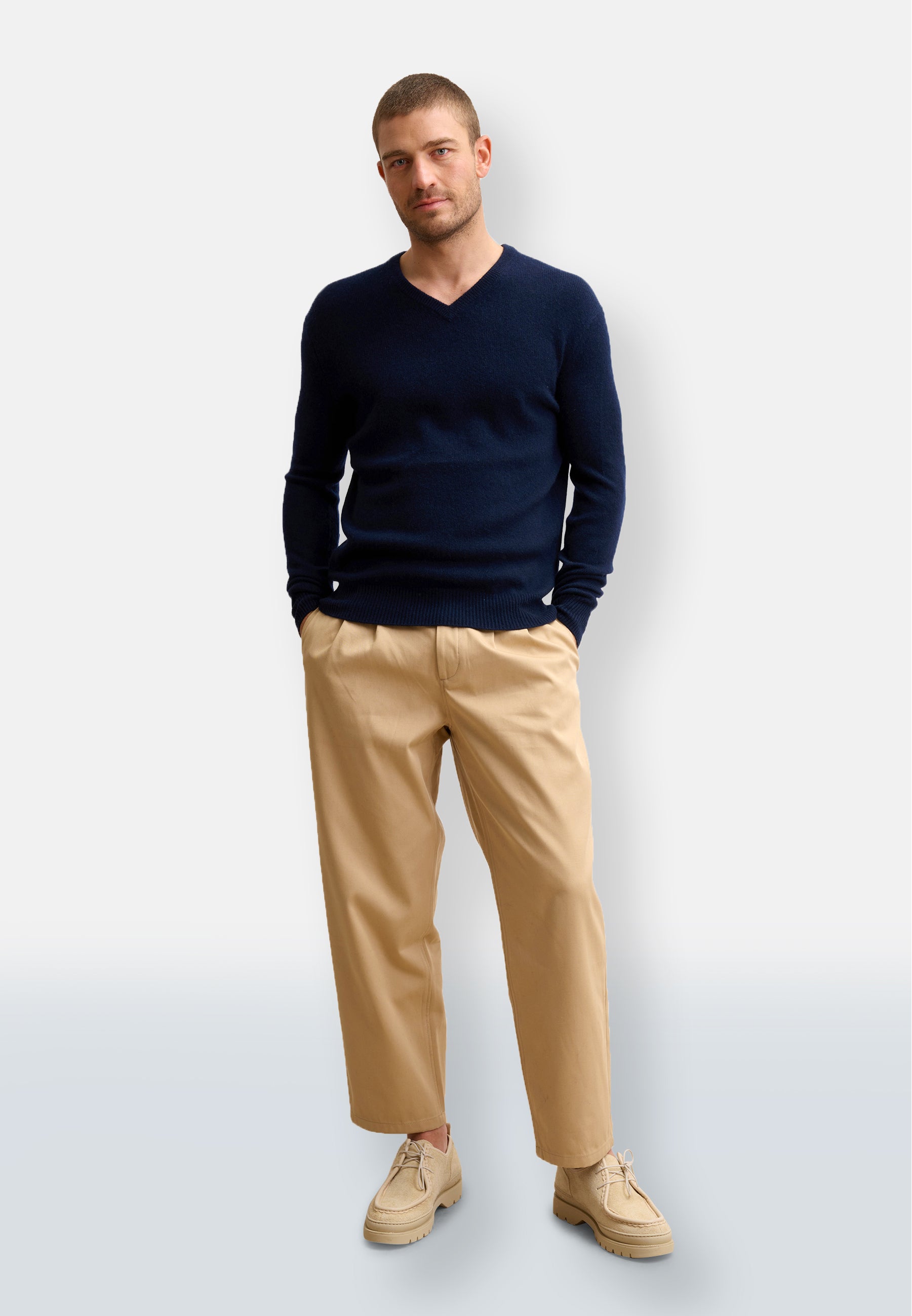 Pull Col V 4 Fils Navy Nathan, JUST CASHMERE