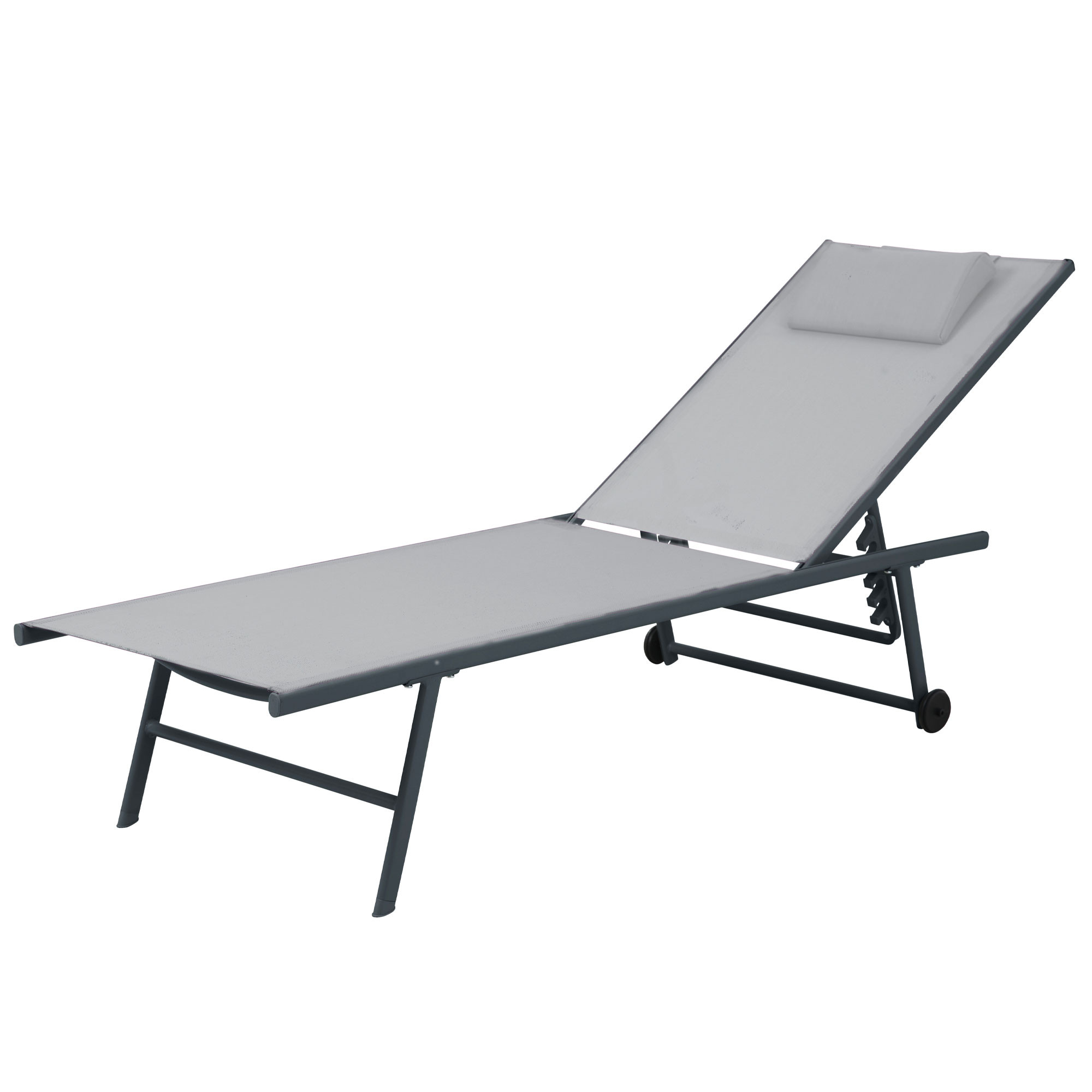 Bain de soleil aluminium et toile grise avec oreiller 185x55x32cm, WADIGA