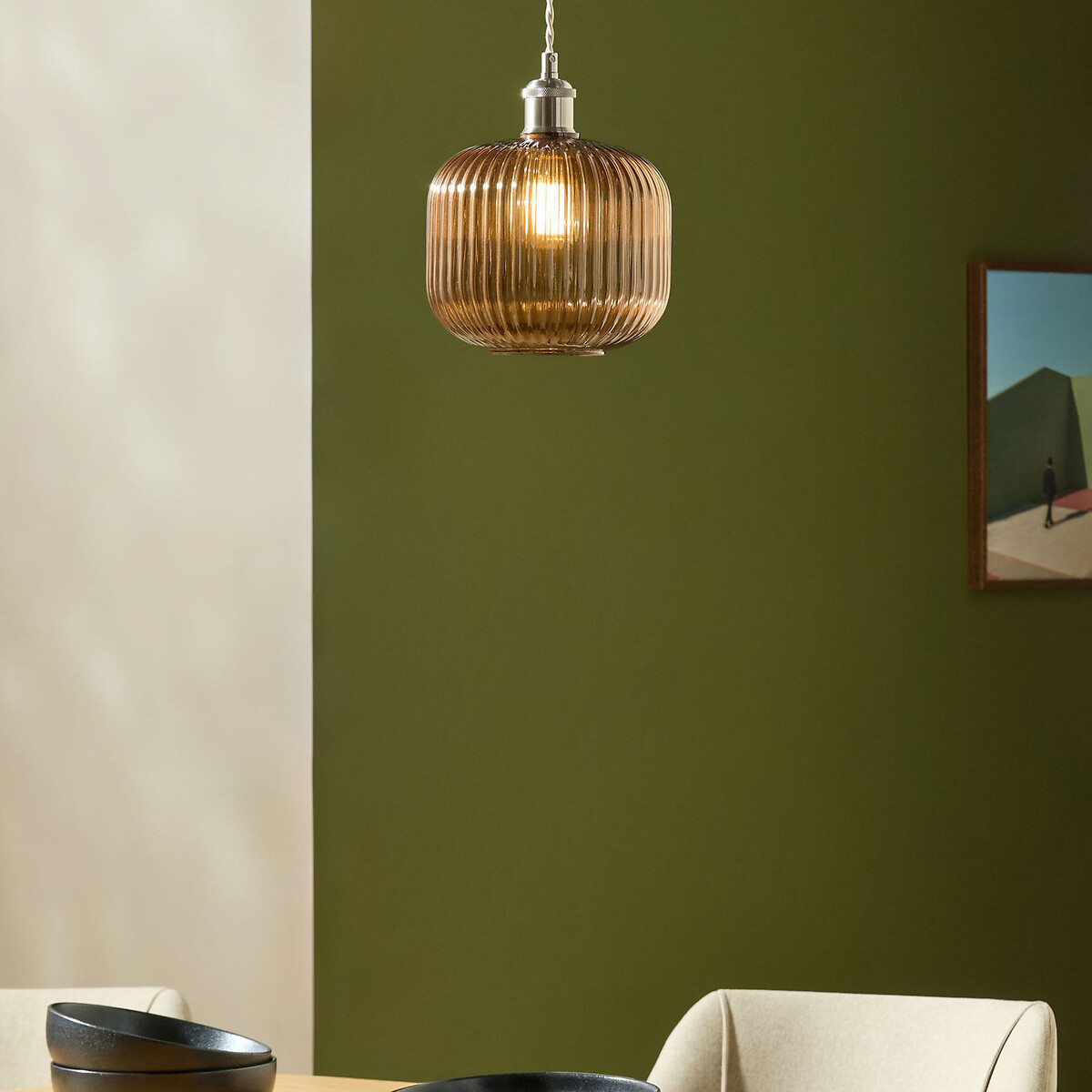 MADE.COM Briz Ribbed Glass Easyfit Pendant Light Shade, MADE
