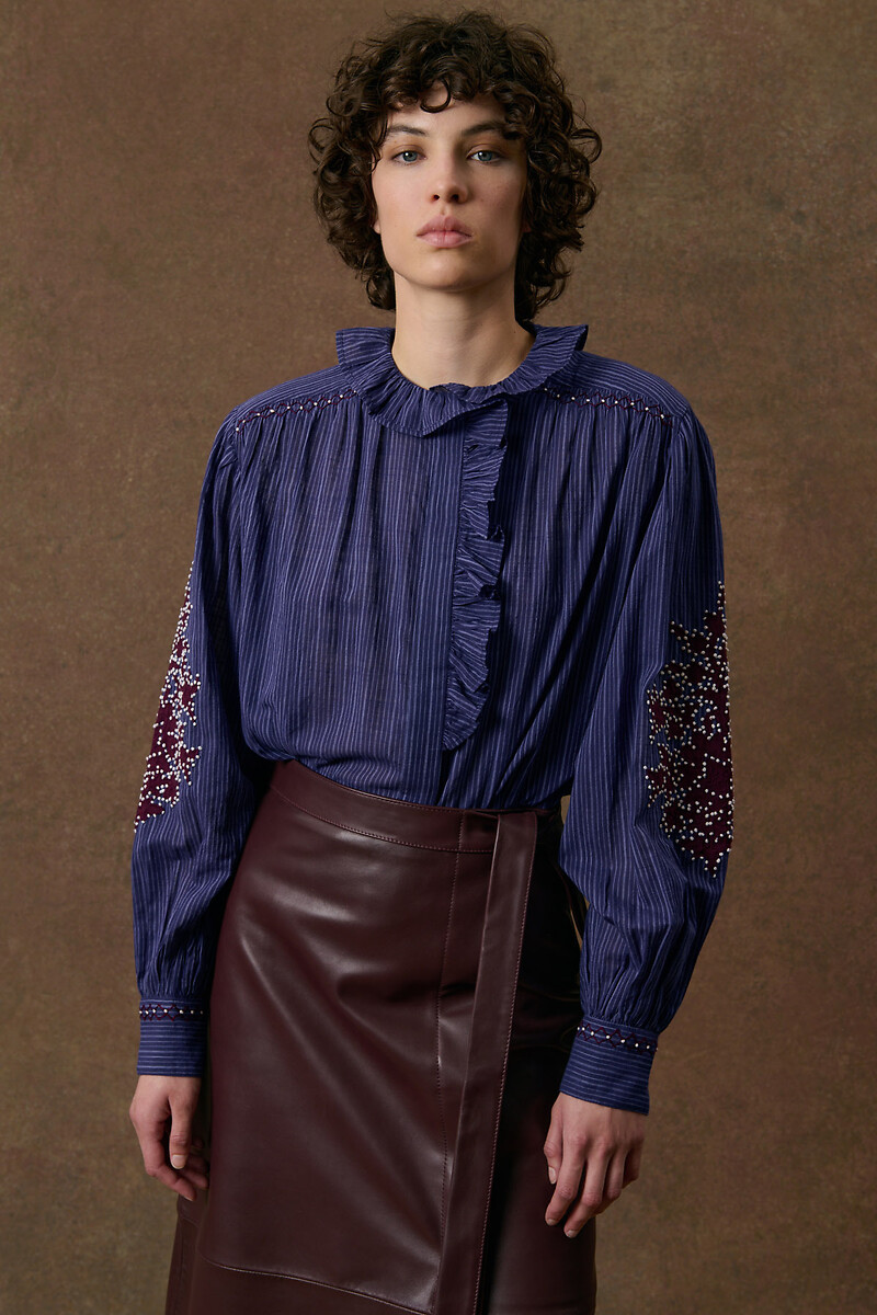 Geborduurde blouse met strepen, kraag met ruches CORA, LOUISE MISHA
