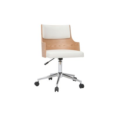 Chaise de bureau à roulettes design , bois clair et acier chromé MAYOL MILIBOO