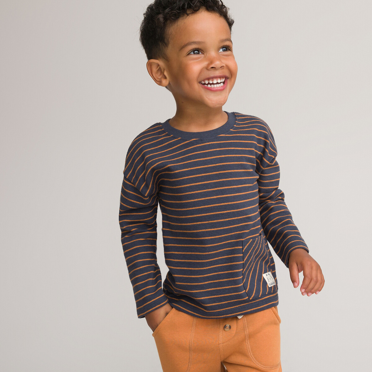 Pack of 2 T-Shirts in Striped Cotton with Long Sleeves