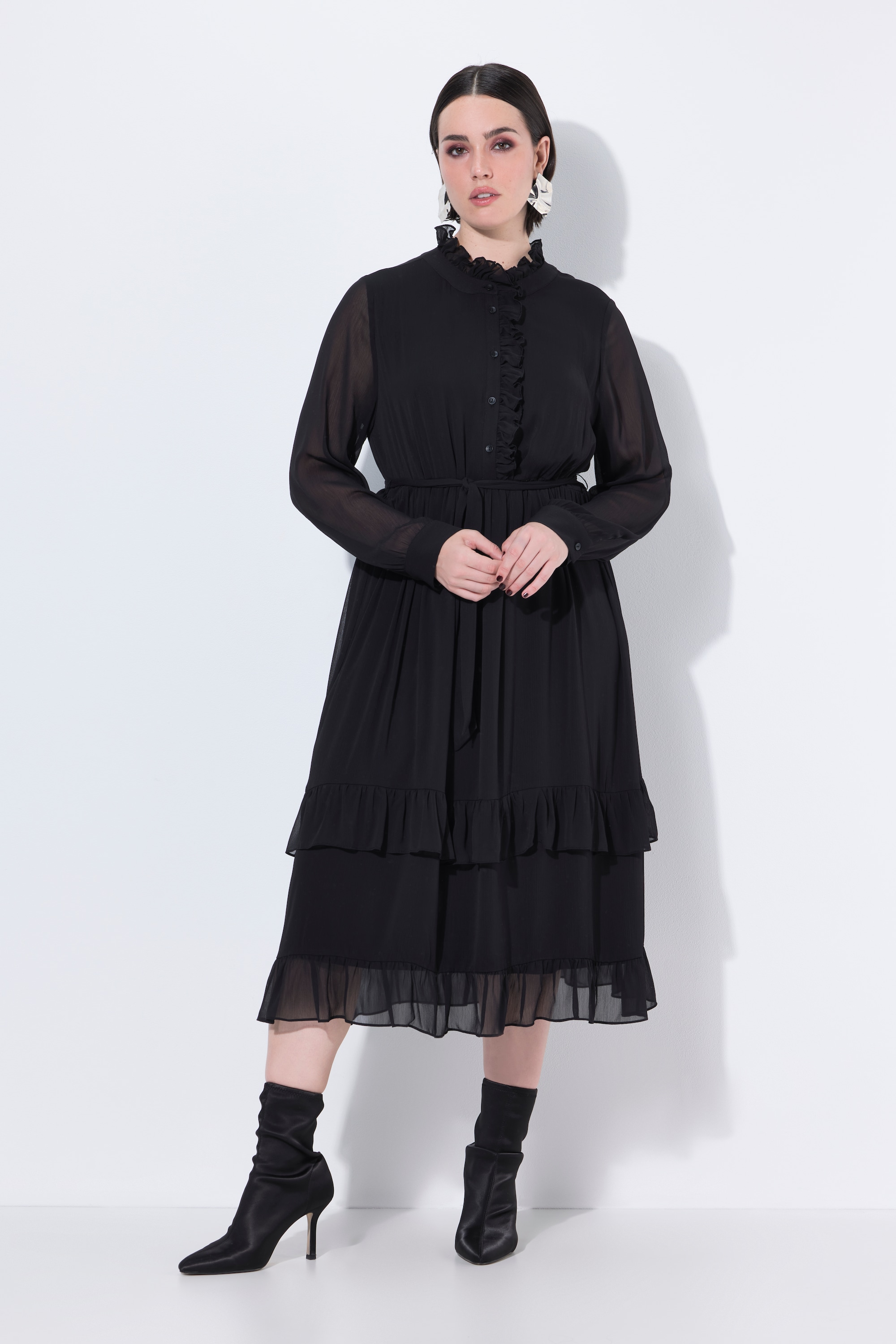Robe midi coupe trapèze, col montant, ULLA POPKEN