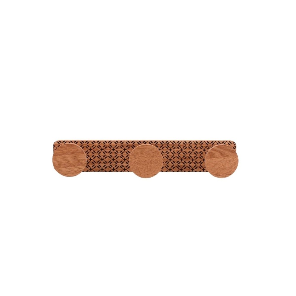 Patère ton bois motifs 3 têtes 35x6cm, ORNAMI