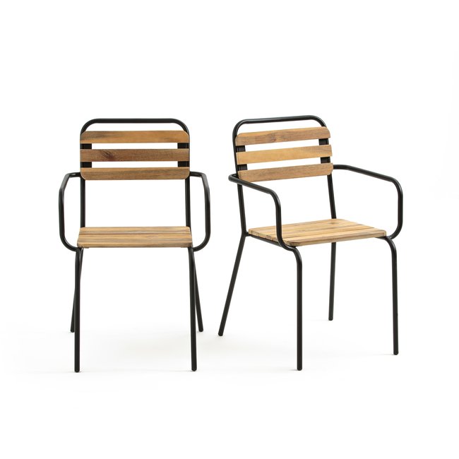 Set of 2 Juragley Wood & Metal Garden Armchairs, wood/metal, LA REDOUTE INTERIEURS