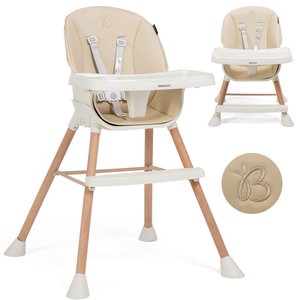 Bebelissimo - Chaise haute bébé 5 en 1 - Evolutive - Réglable - bois de Hêtre - PVC cuir - beige - BZ -511 - new design