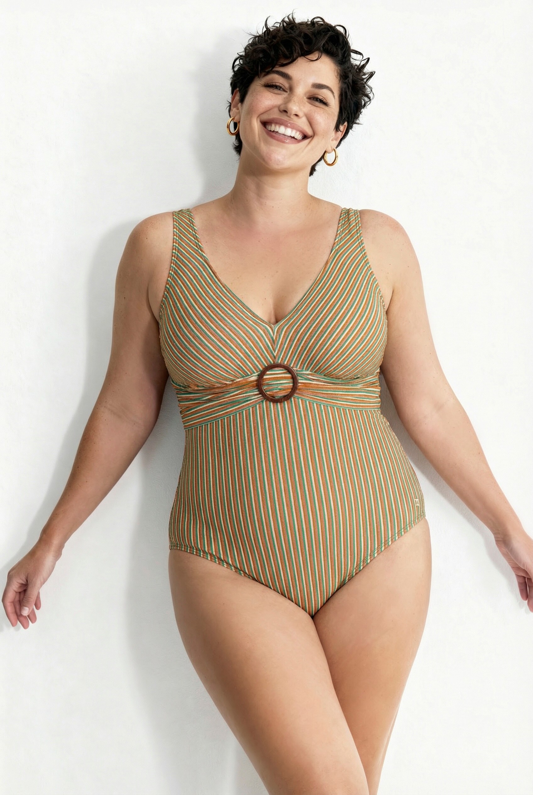 Maillot De Bain Une Pièce Ulla Popken - Avec Armatures, Fronces Et Noeud - Tissu Recyclé