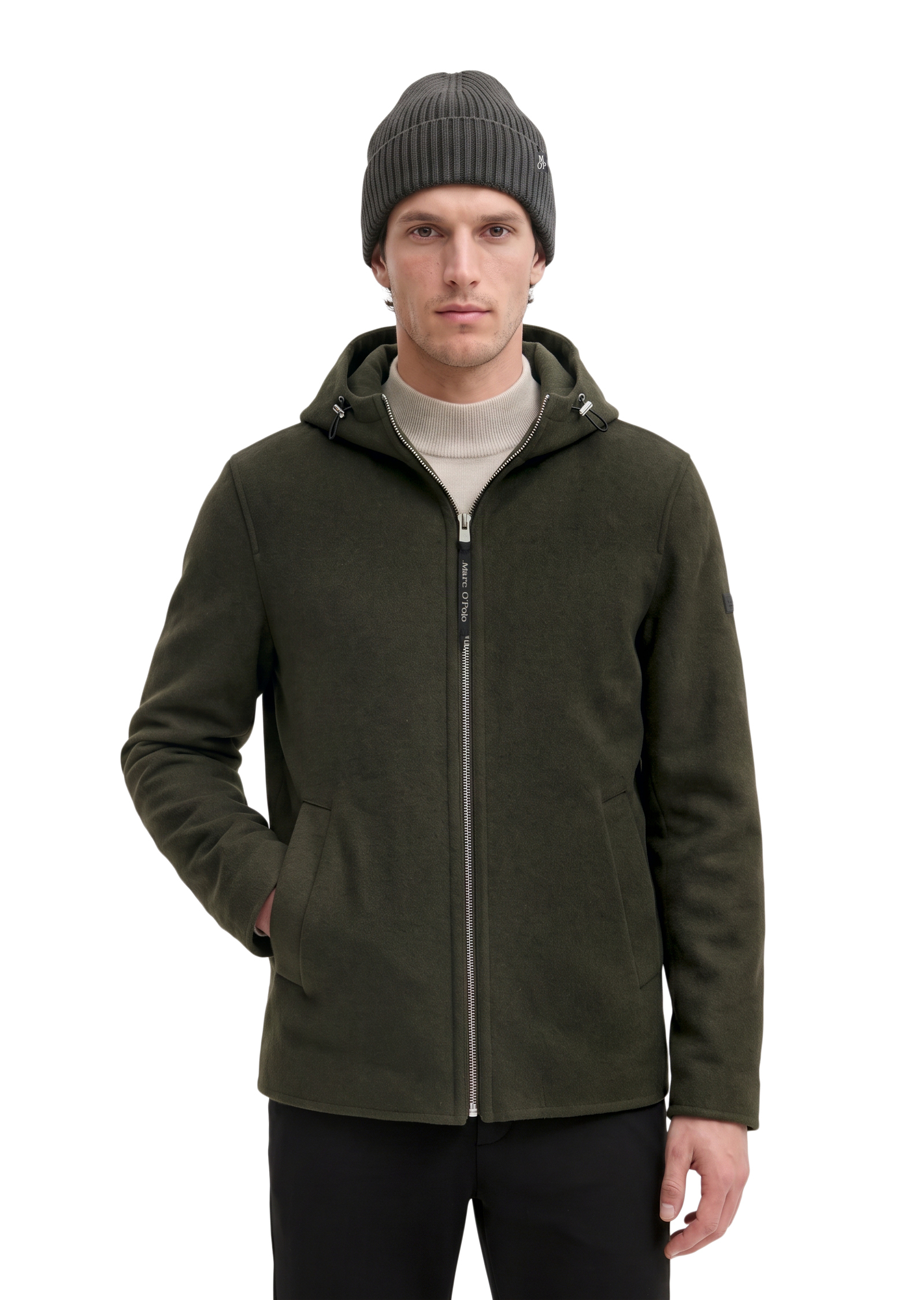 Veste en laine à capuche, coupe classique en laine mélangée double face toute douce, MARC O'POLO