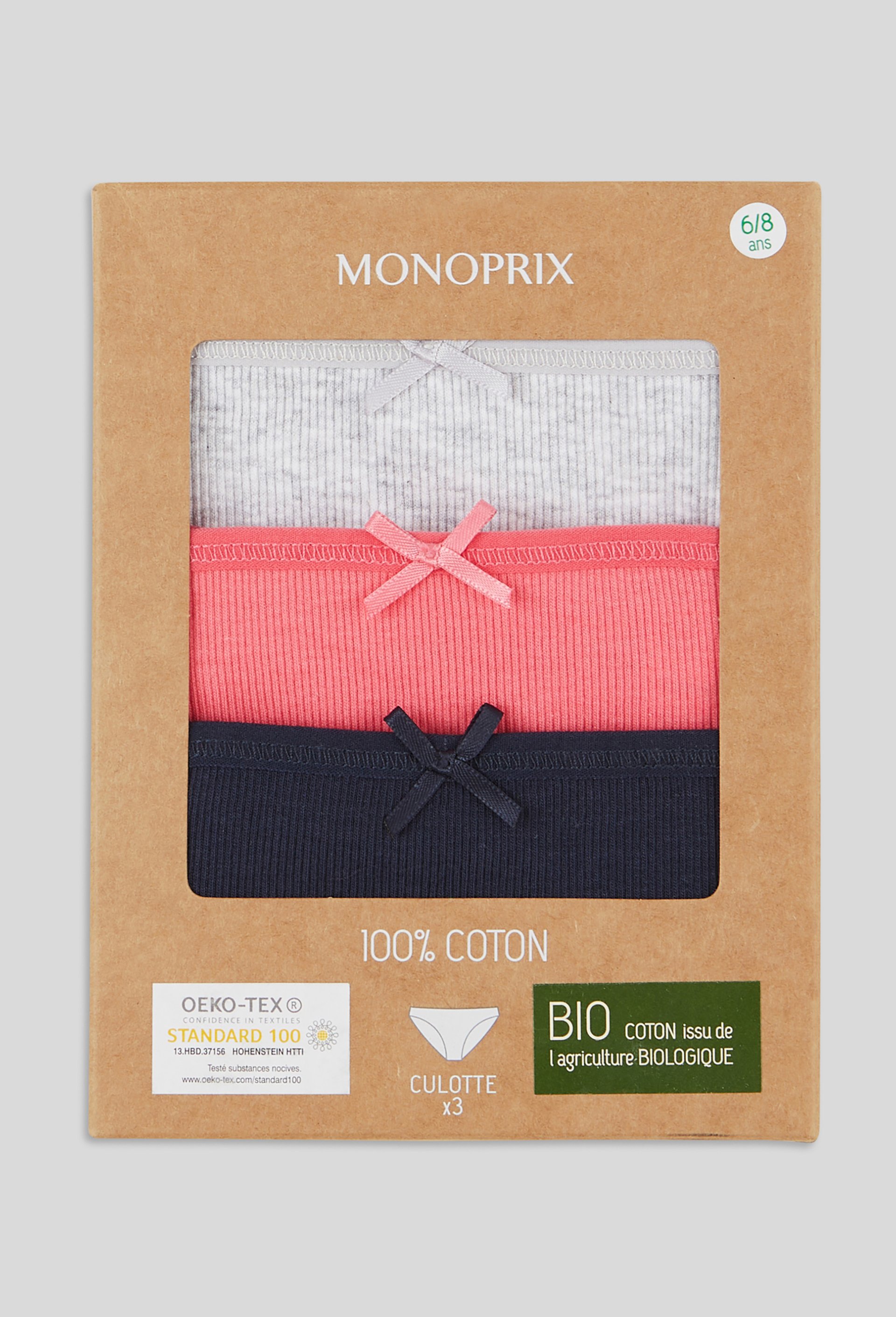 Lot de 3 culottes unis en coton BIO, MONOPRIX KIDS