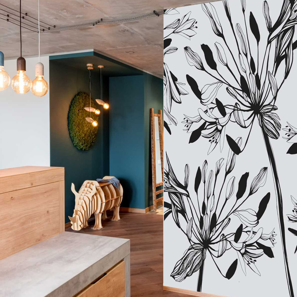 Papier peint panoramique Fleur graphique, Gris 340 x 250cm, ACTE DECO