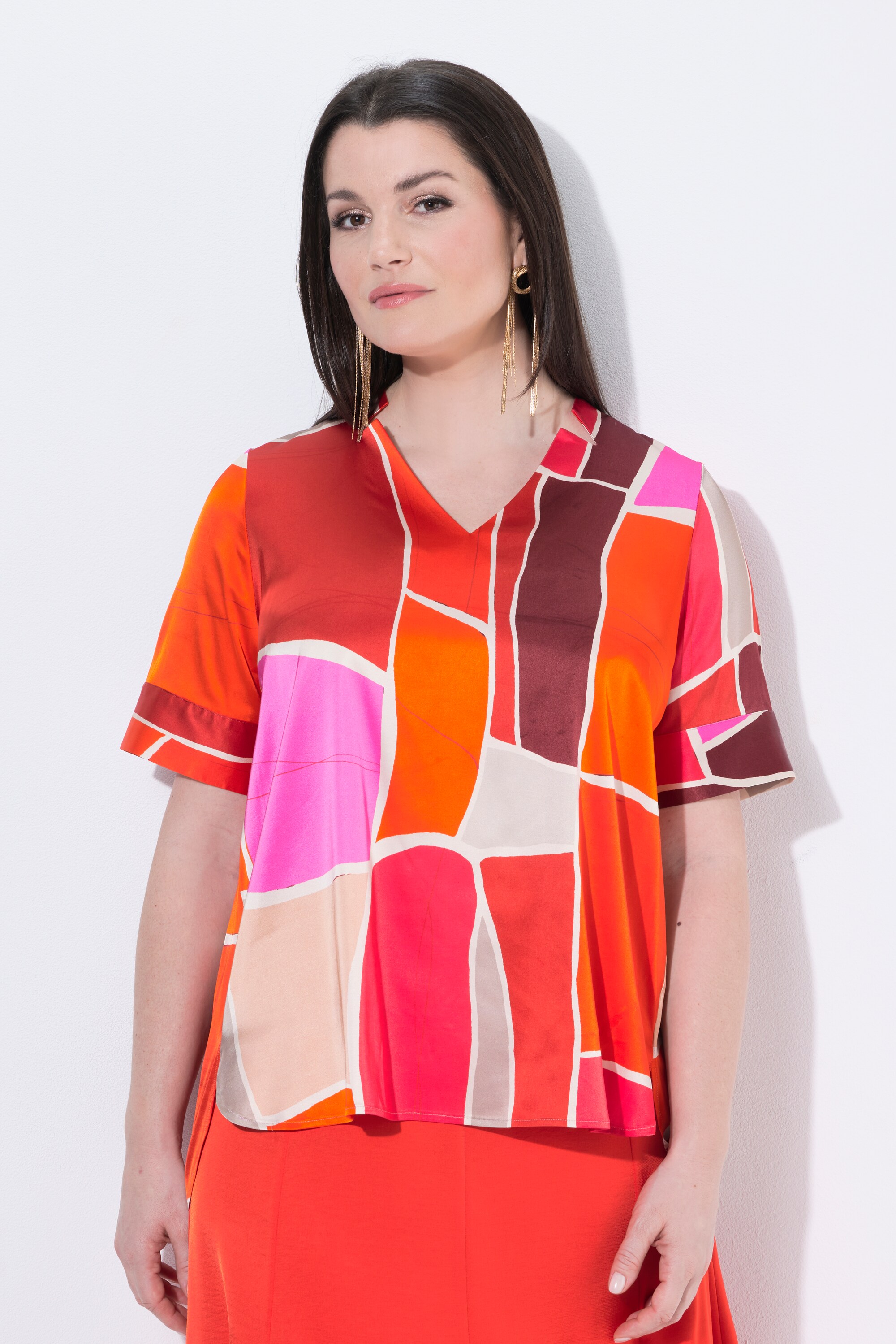 Blouse, imprimé, coupe A, col V, ULLA POPKEN