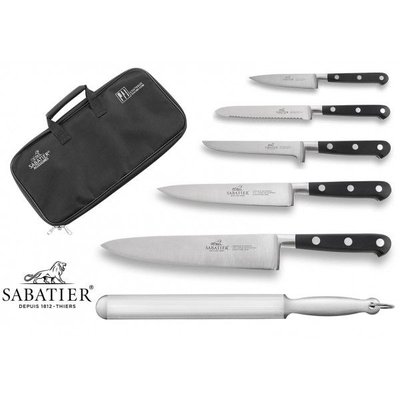 Trousse de cuisinier 5 couteaux + 1 fusil Sabatier Idéal - Total excl SABATIER