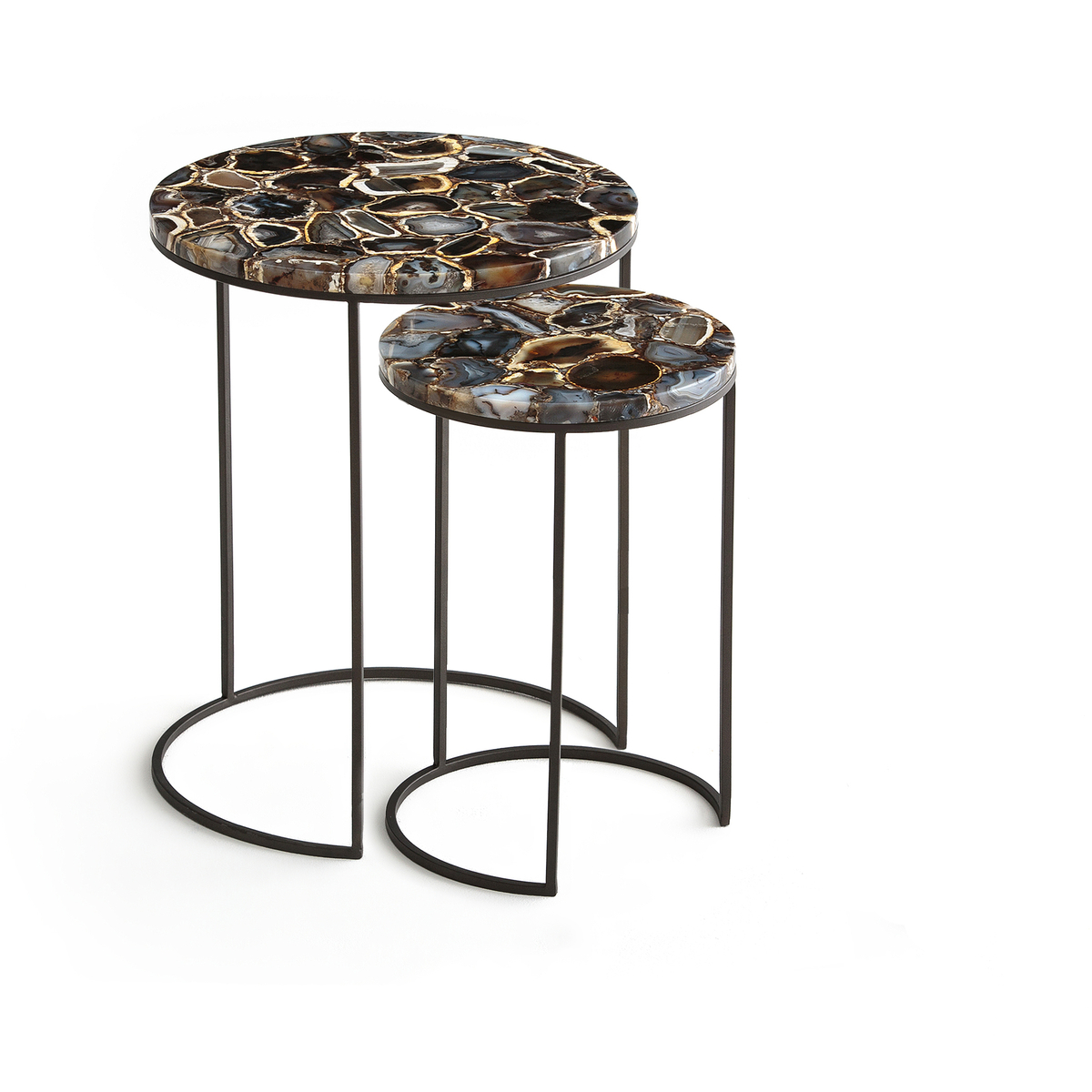 Set of 2 Anaximene Nesting Side Tables in Agate & Metal