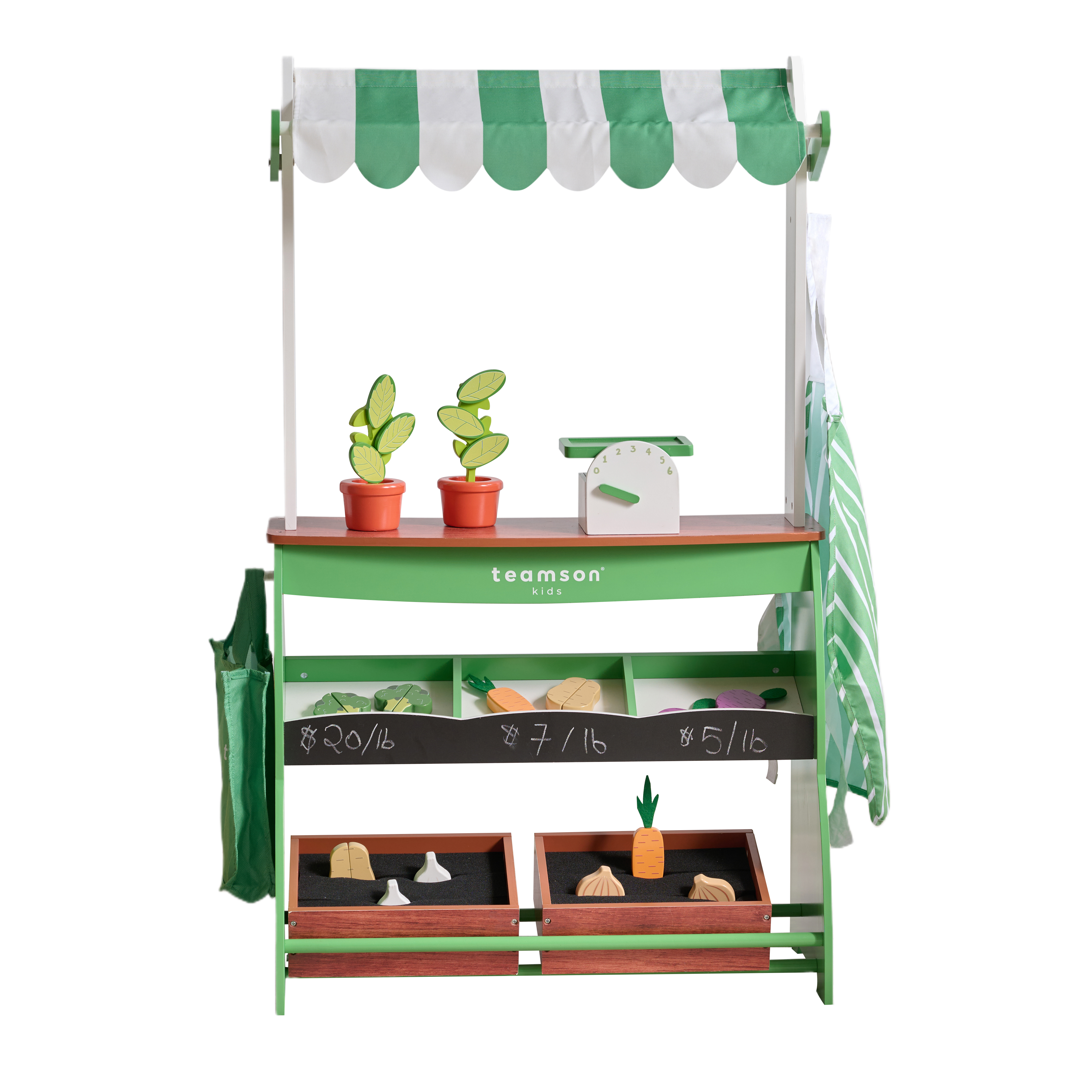 Stand de marché enfants légumes ardoise et accessoires bois, TEAMSON KIDS