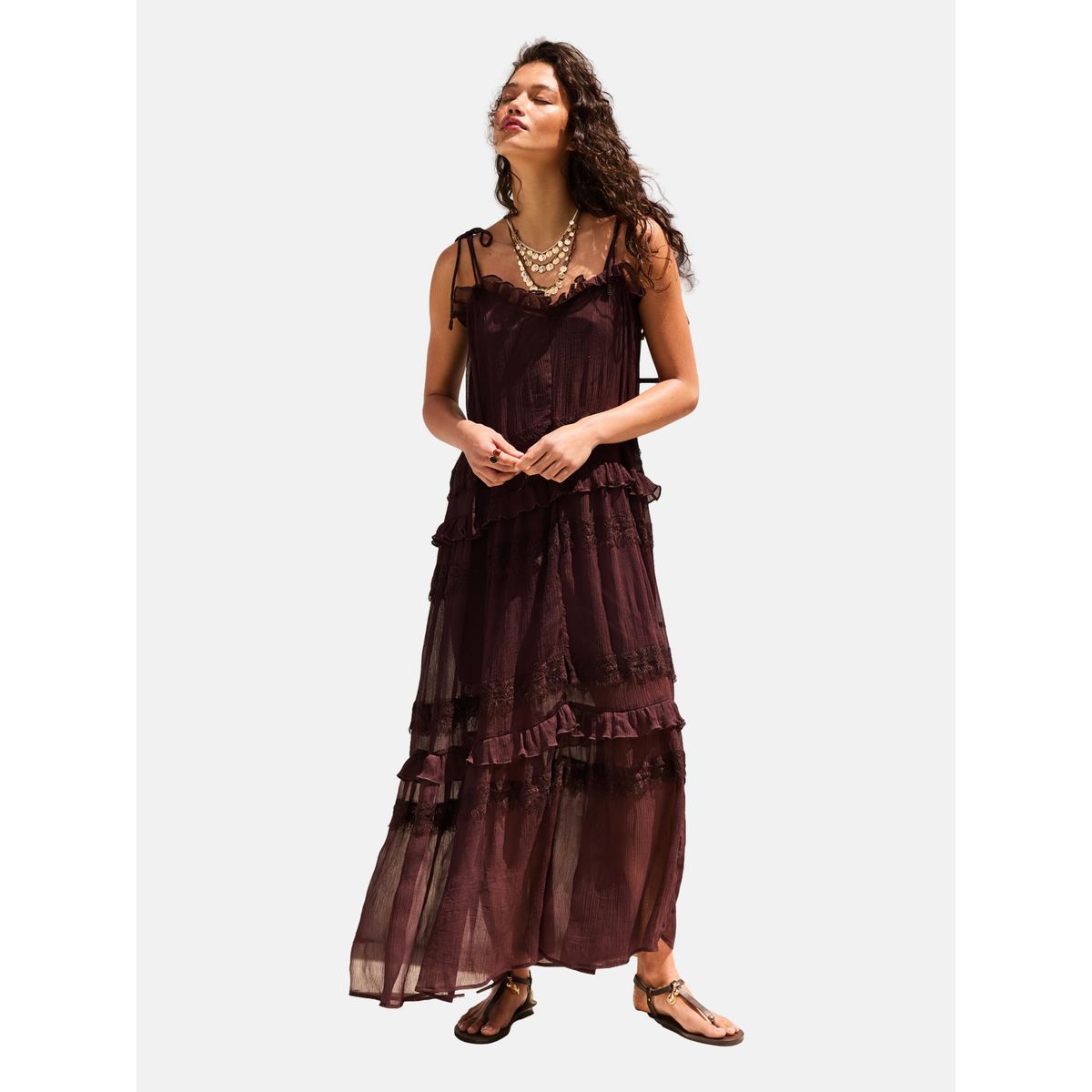 Robe longue à fines bretelles en mesh, NEXT