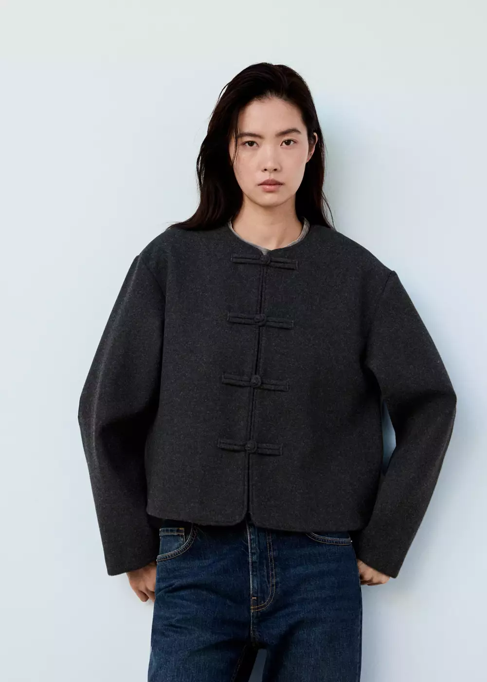 Veste droite fermeture à brandebourgs, MANGO