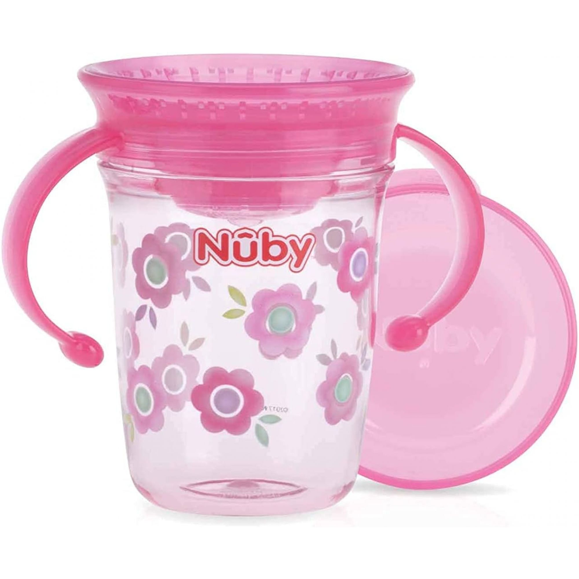 Tritan gobelet magique 360° avec anses Rose - 240ml, NUBY