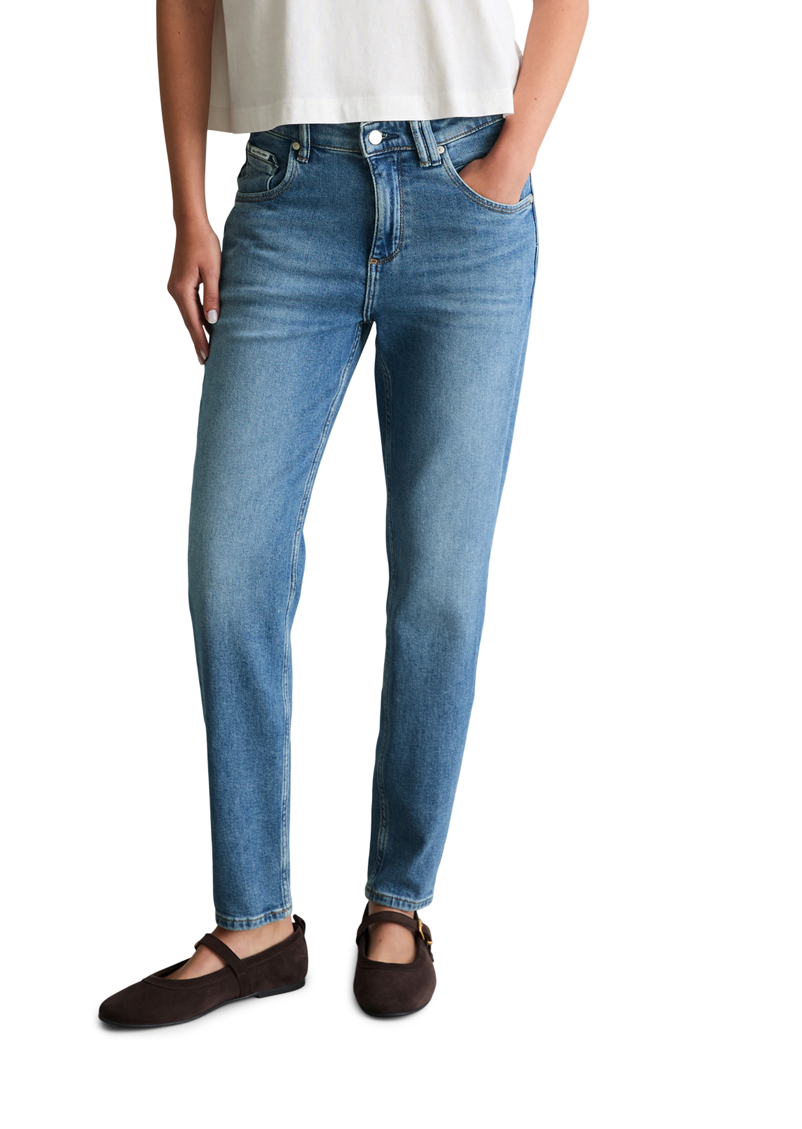 Jeans modèle Freja boyfriend ankle-length en mélange de coton organique et de lyocell, MARC O’POLO DENIM