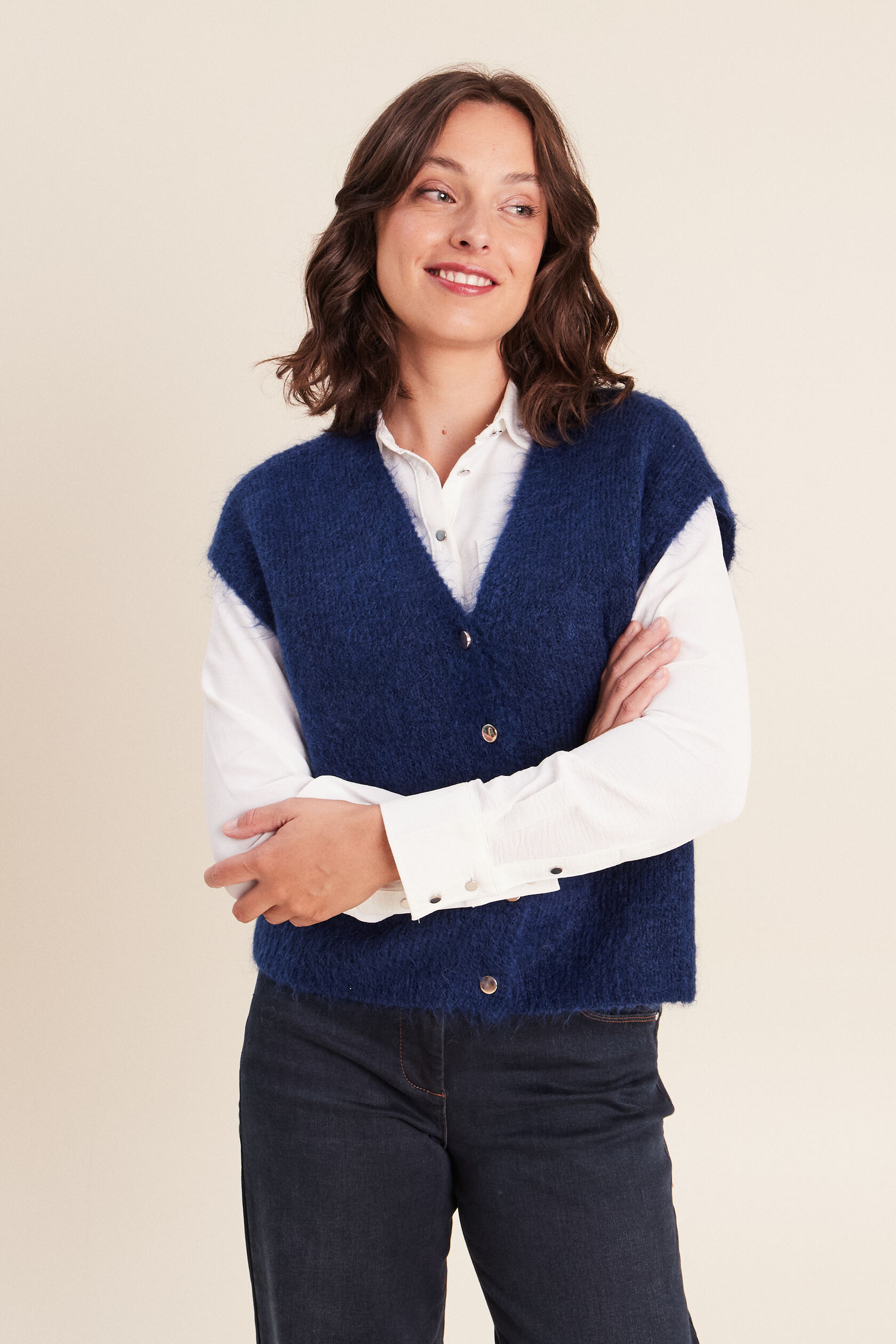 Gilet droit mi-long col v, BREAL