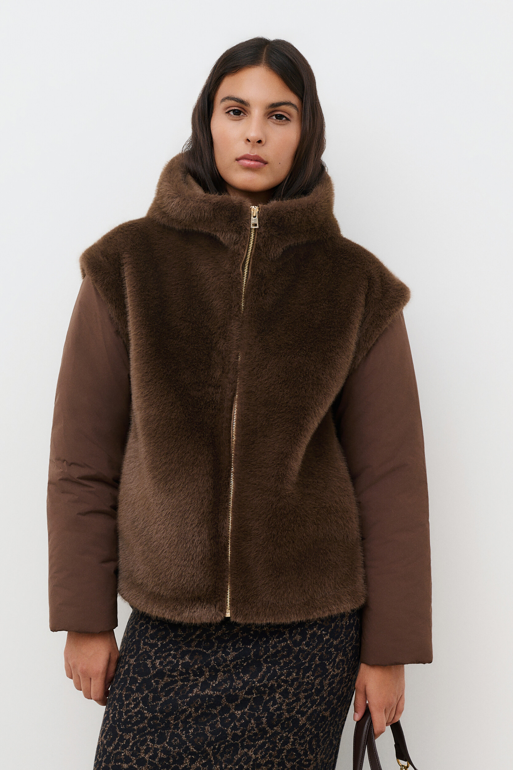 Manteau droit capuche imitation fourrure GALICE, CAROLL