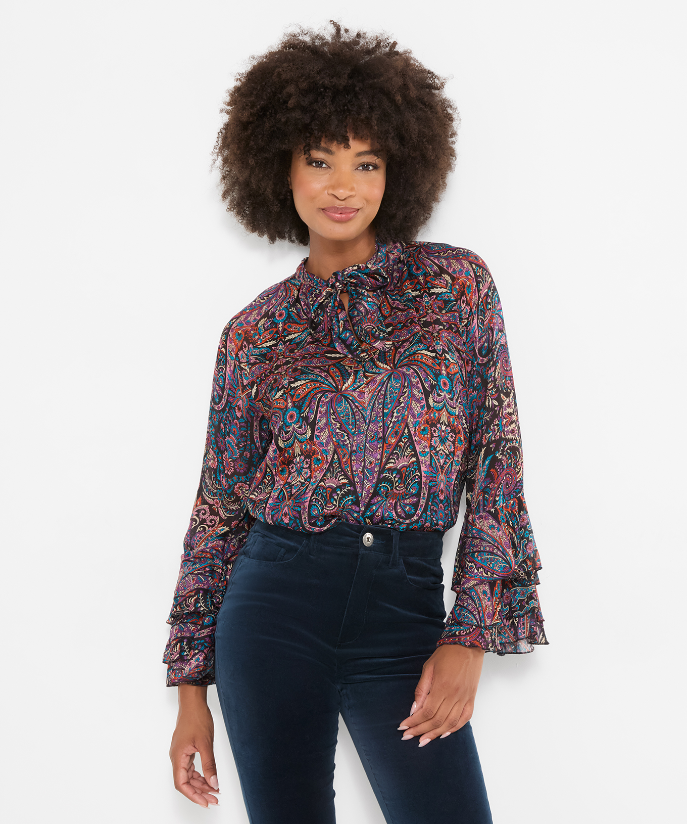 Blouse Bobo à Col Noué Imprimée et Manches à Volants, JOE BROWNS
