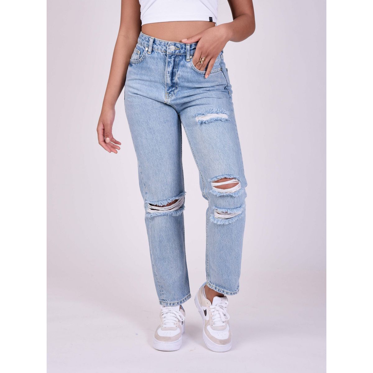 Jeans gris dechire online femme