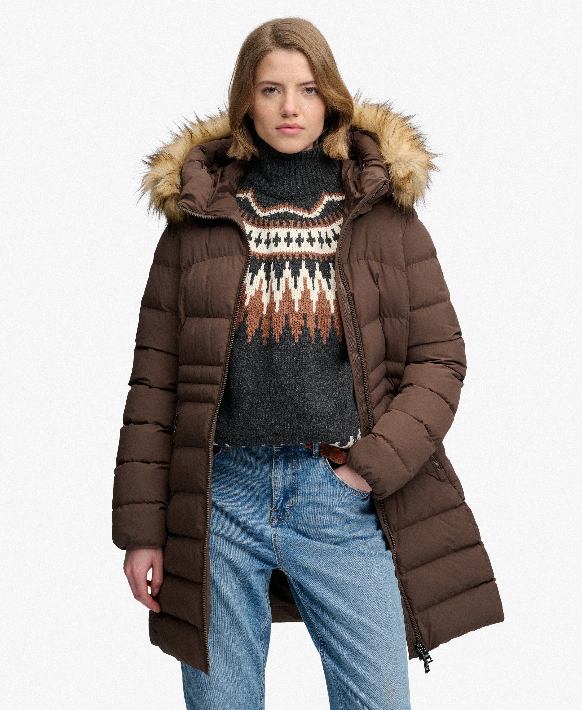 Manteau Fuji Mi-Long à Capuche en imitation Fourrure, SUPERDRY