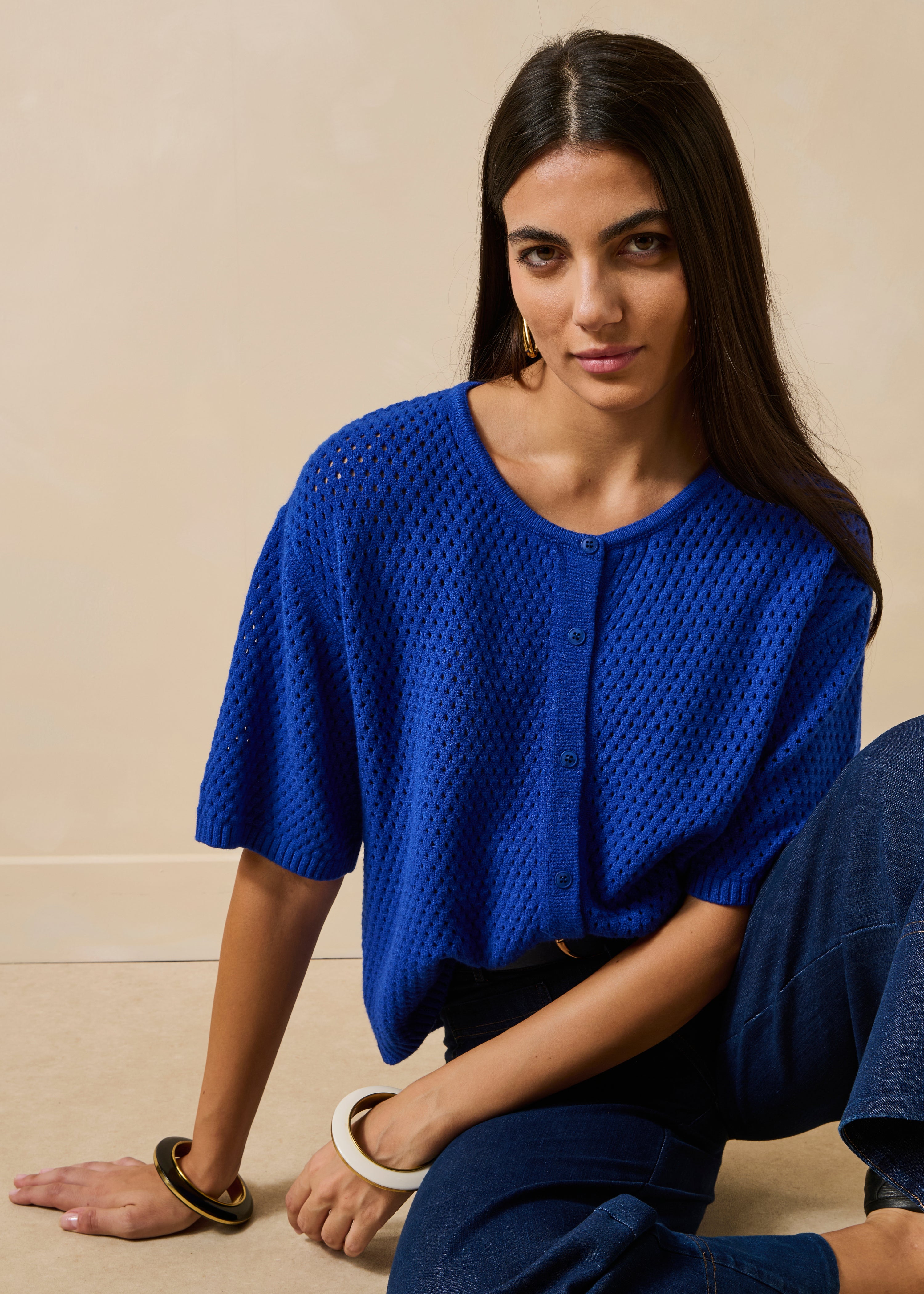 Gilet en maille manches courtes col rond, LA FEE MARABOUTEE