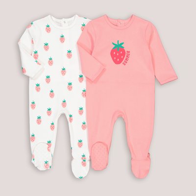 Pack of 2 Sleepsuits in Strawberry Print Cotton LA REDOUTE COLLECTIONS