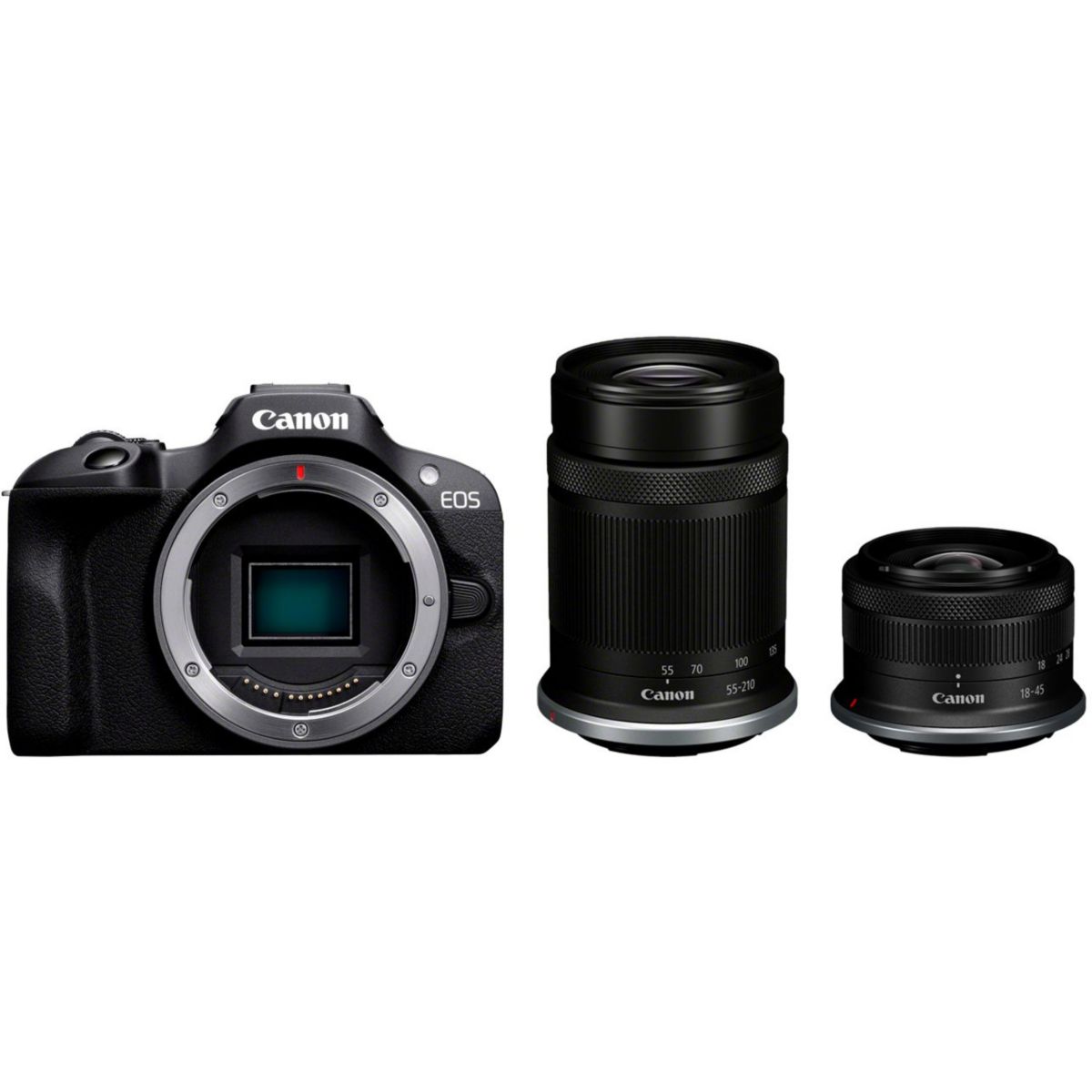 Appareil photo Hybride EOS R100+RF-S 18-45 IS STM+RF-S 55-210mm, CANON