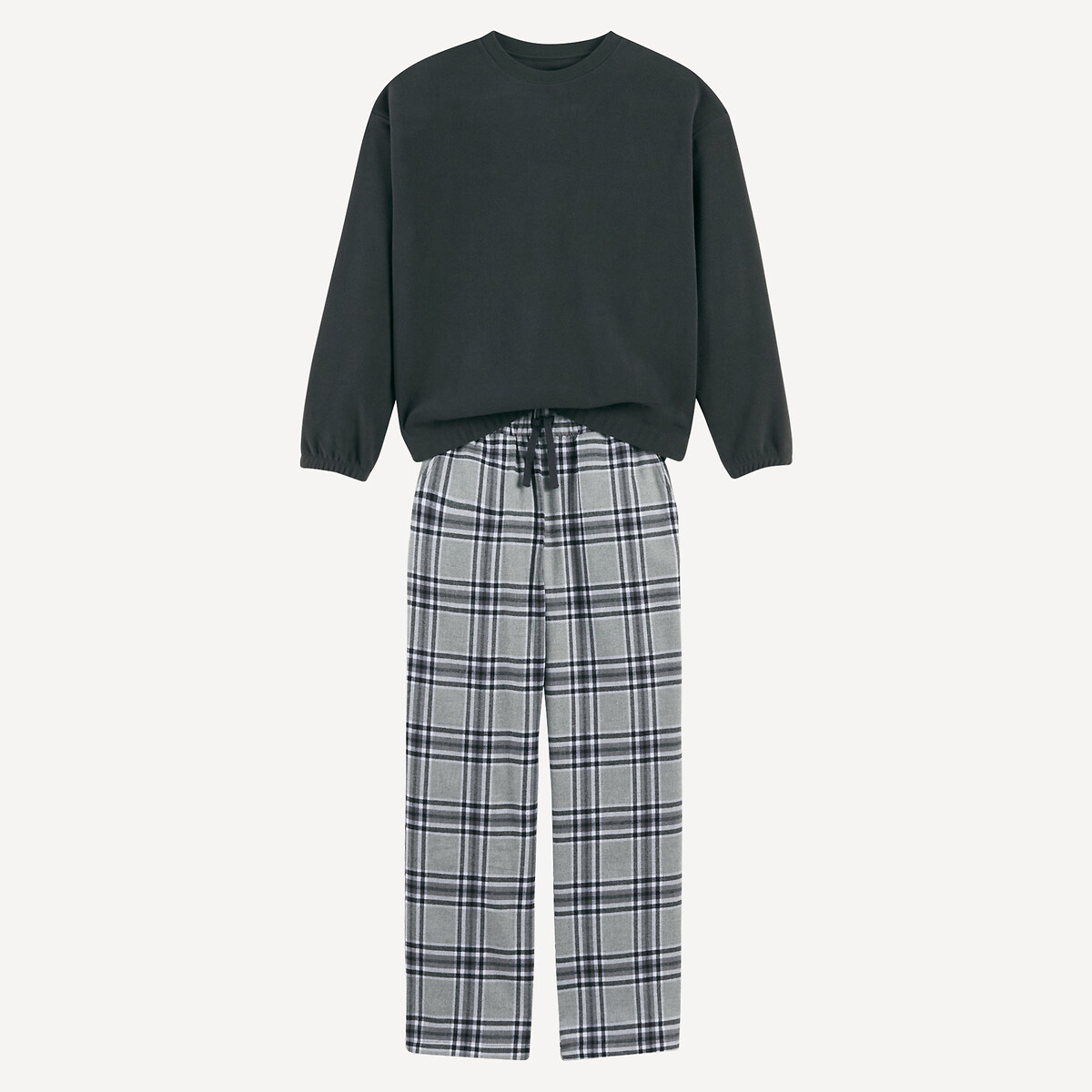 Pyjama sweat en polaire et pantalon flanelle à carreaux, LA REDOUTE COLLECTIONS
