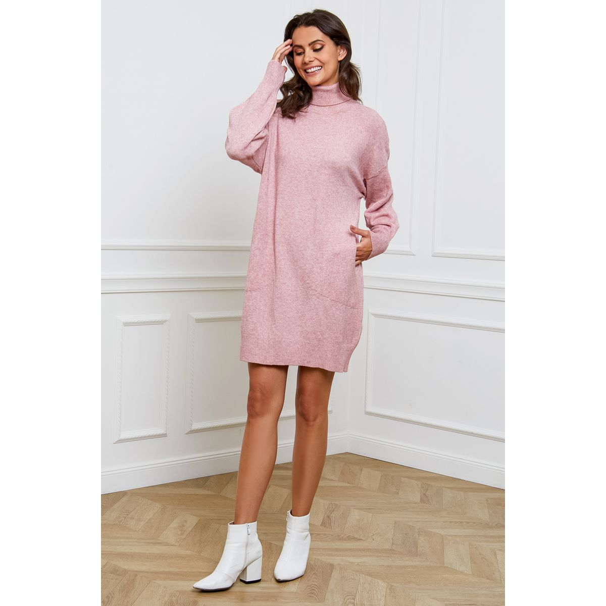 robe pull rose poudre