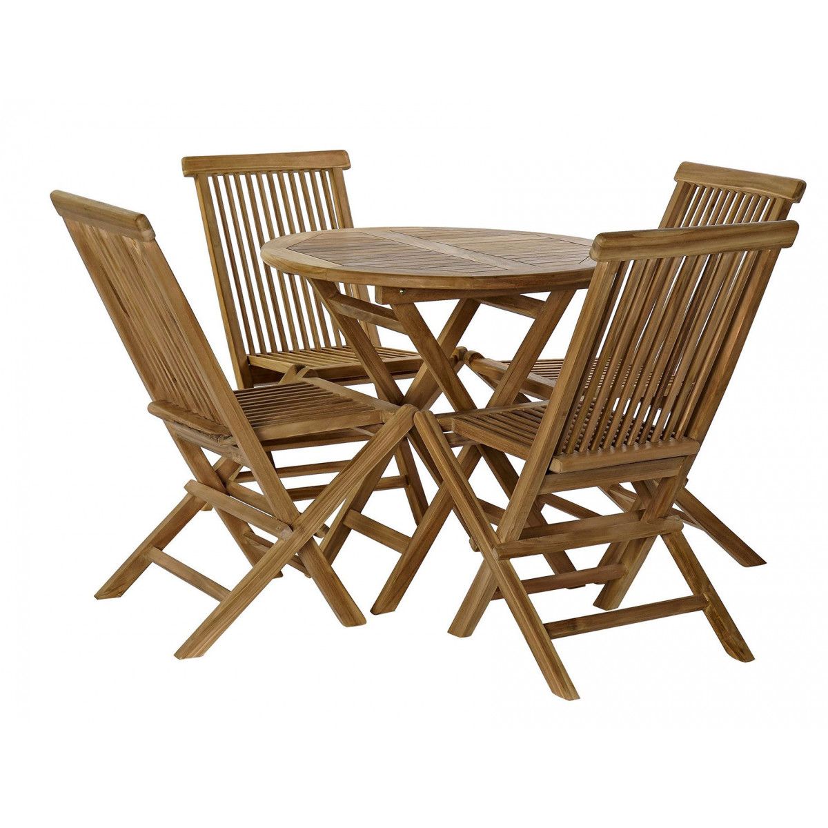 Salon de Jardin 1 Table Ronde + 4 Chaises Teck Pliables, WADIGA