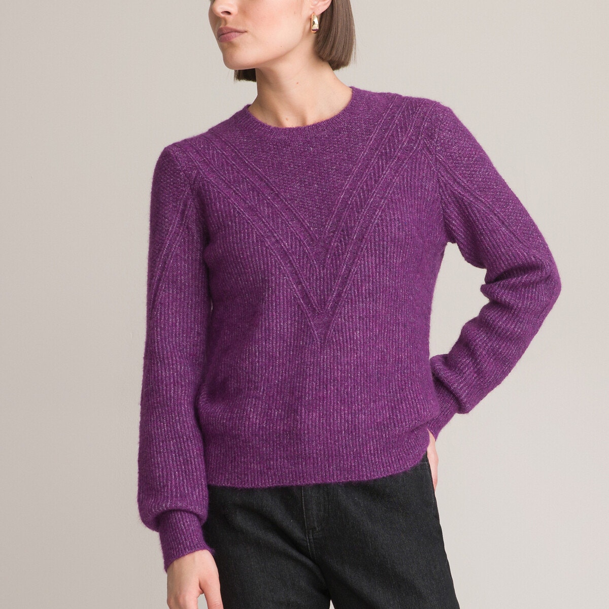 Pull grosse maille violet La Redoute