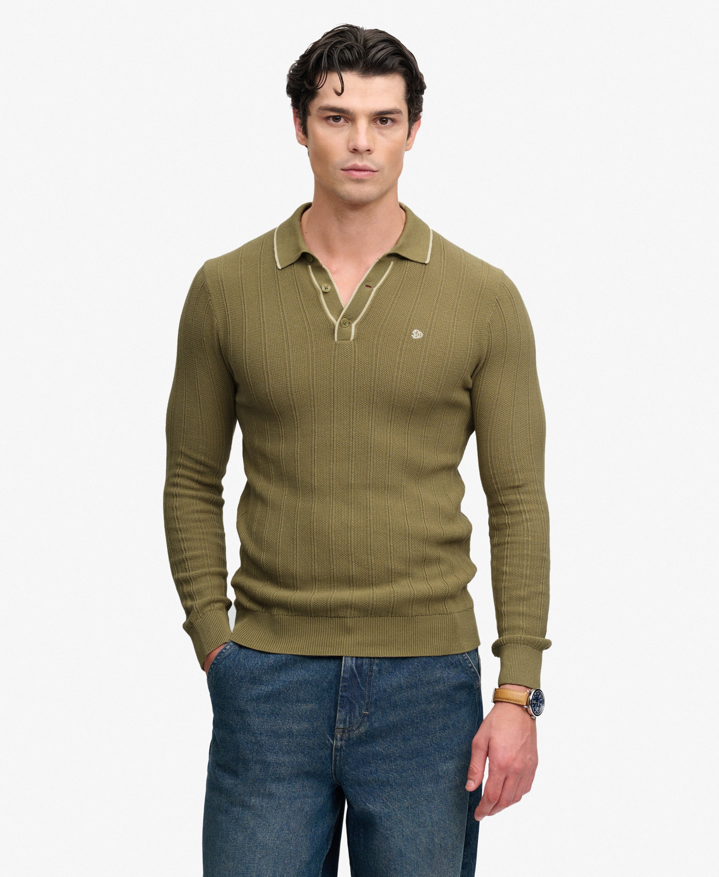 Polo Tricoté Manches Longues Coupe Décontractée, SUPERDRY