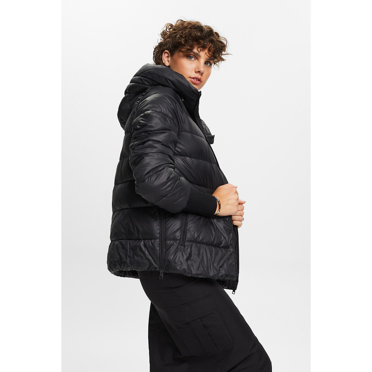 Esprit mid padded jacket with deals faux fur hood in black