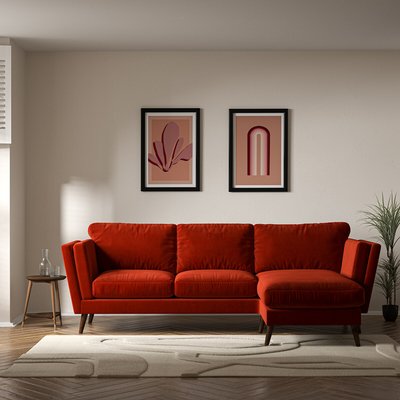 Frida Contemporary Soft Brushed Corner Chaise Feather Sofa- Left facing with Dark Wood Legs SO'HOME