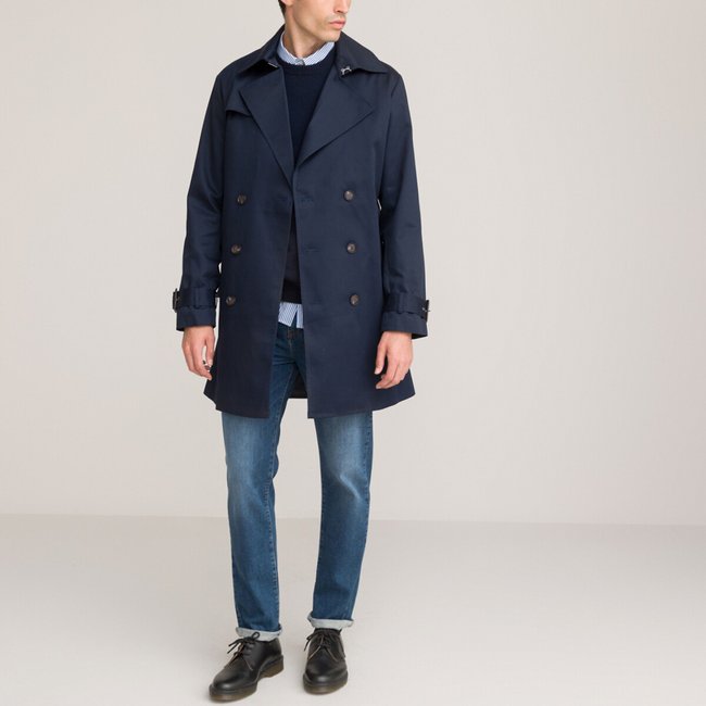 Les Signatures - Recycled Water-Repellent Trench Coat with Belt, navy blue, LA REDOUTE COLLECTIONS