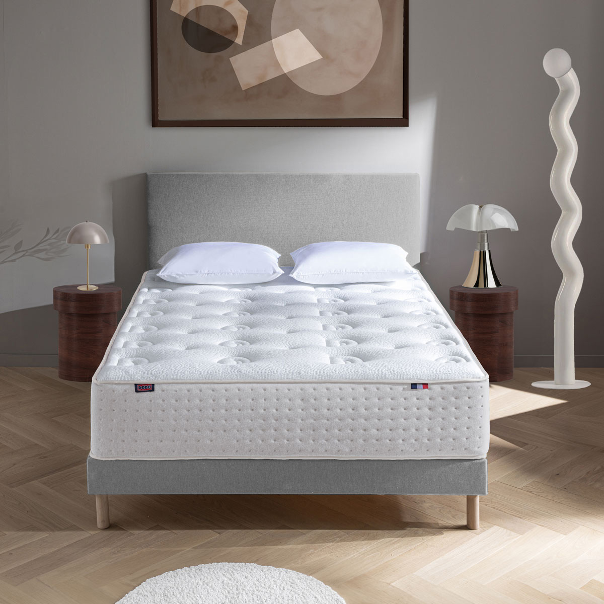 Ensemble Lit - Matelas mi-ferme + sommier - Blanc/Gris LE VERITABLE, DODO