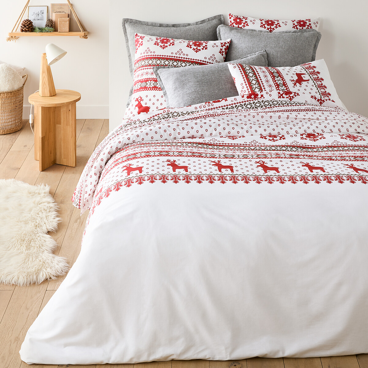 Dimensions Sleepdown Parure de lit réversible pour lit Double avec Housse de Couette à Pois Blancs et Gris en Coton Super Doux 2 taies d'oreiller Assorties. 200 x 200 cm 