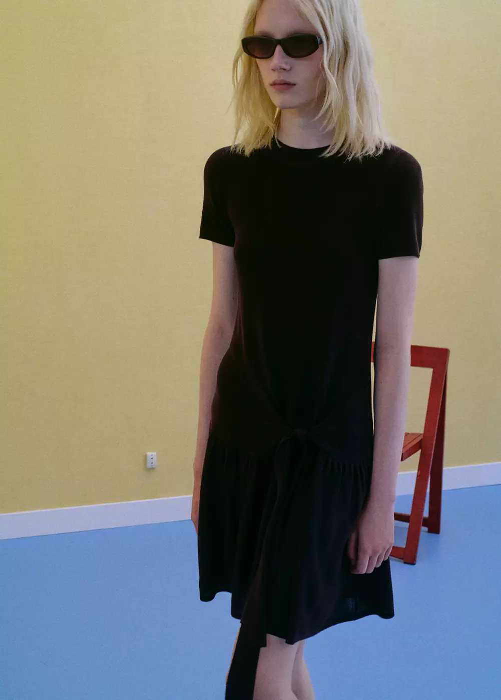 Robe en lyocell côtelé avec liens à nouer, MANGO