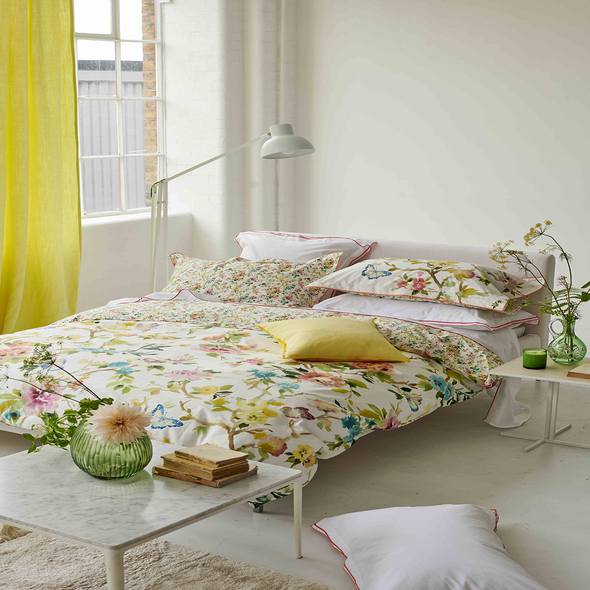 Housse de couette imprimée en percale de coton, FIORE D'ACQUA PEONY, DESIGNERS GUILD