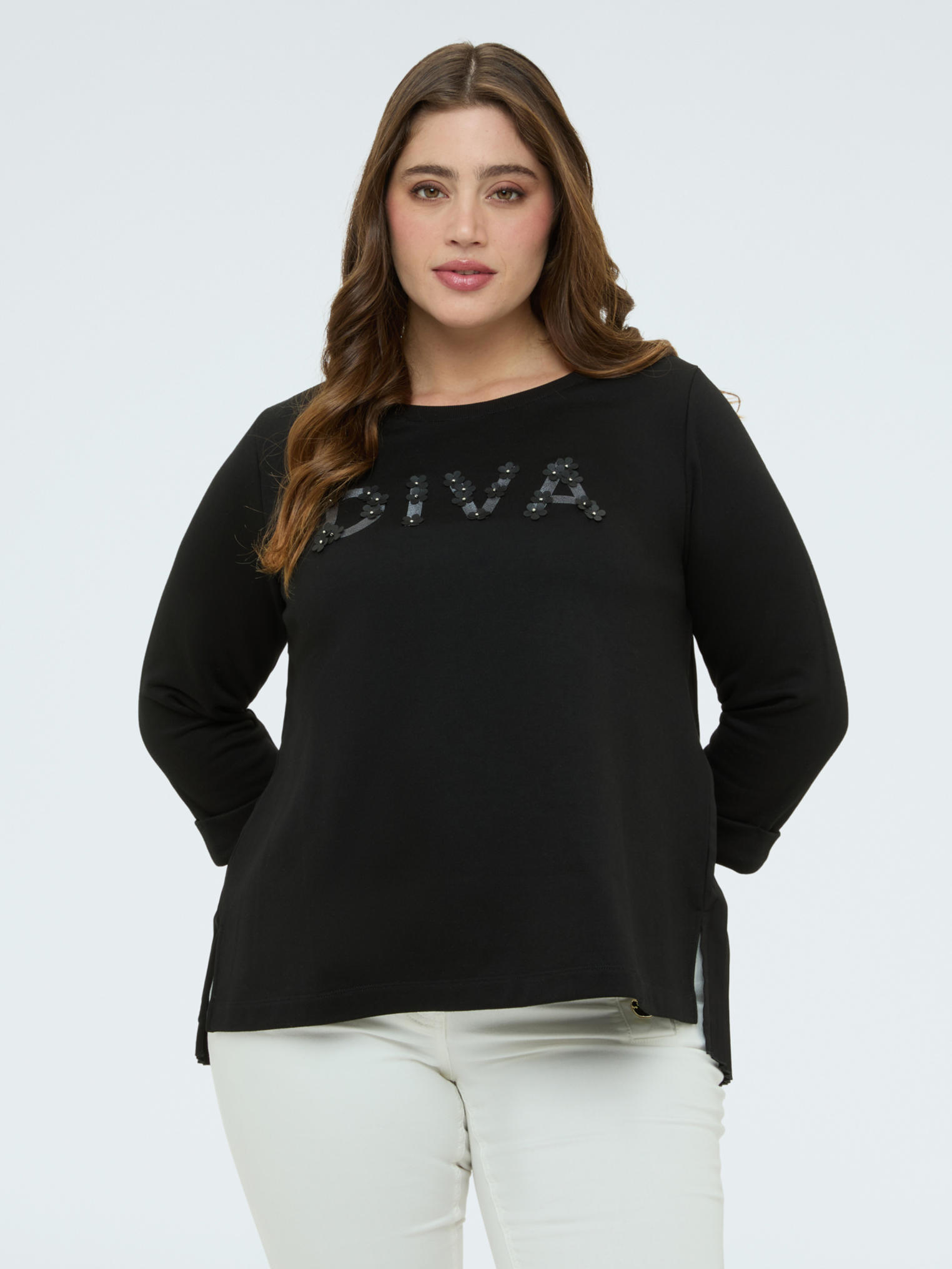 Sweat-shirt avec lettrage et bas plissé, FIORELLA RUBINO