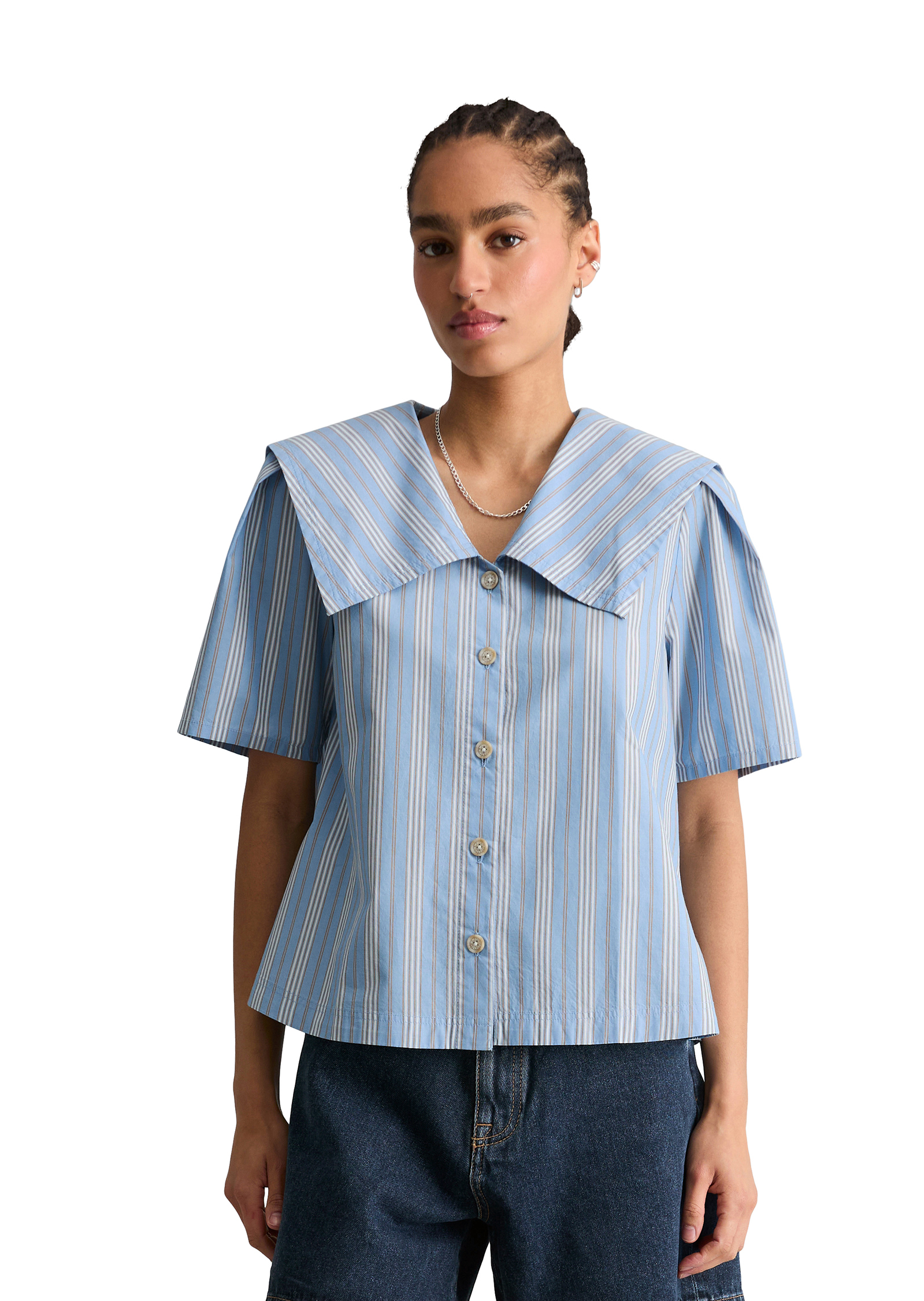 Blouse de marin rayée relaxed en popeline Papertouch, MARC O’POLO DENIM