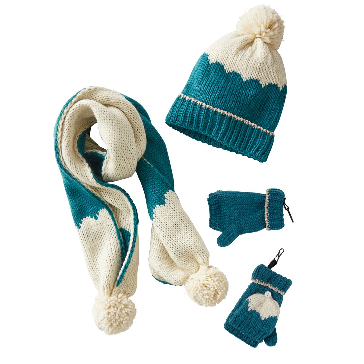 Ensemble bonnet + écharpe + moufles/mitaines bleu Vertbaudet