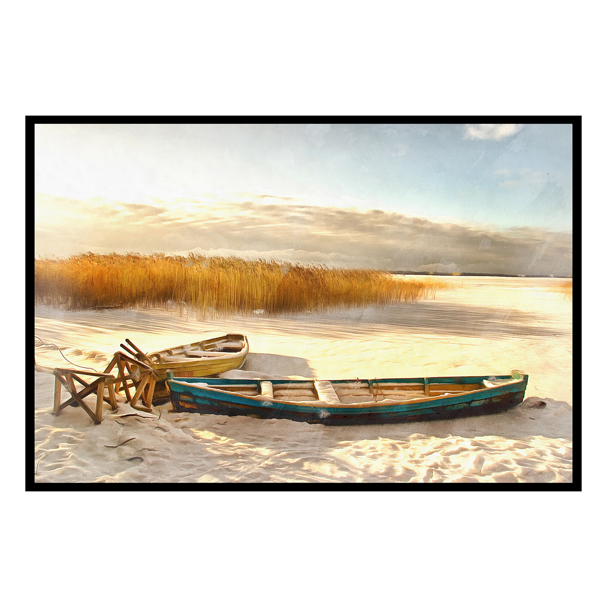 Affiche encadrée barques sur sable, HEXOA
