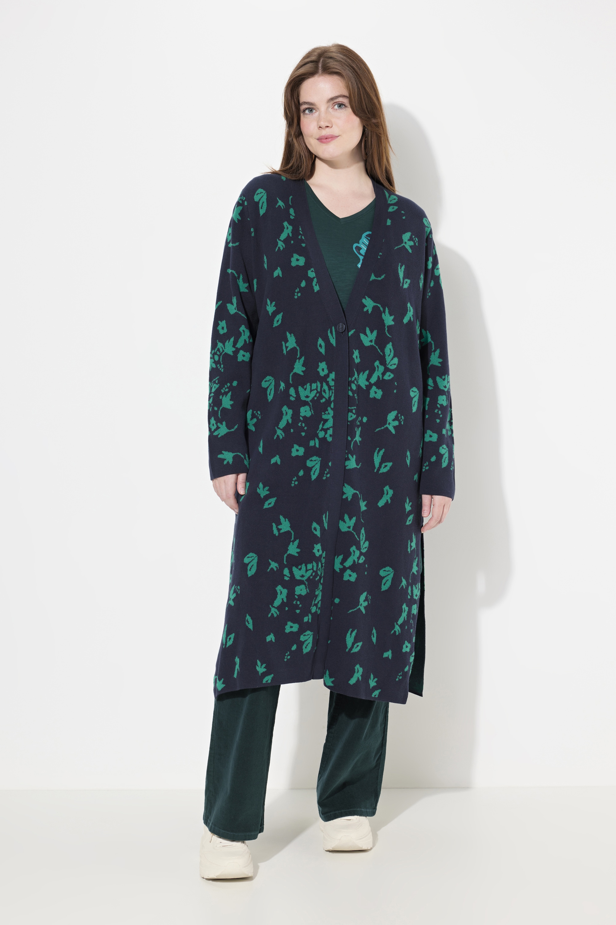 Cardigan long en coton bio, encolure en V, ULLA POPKEN