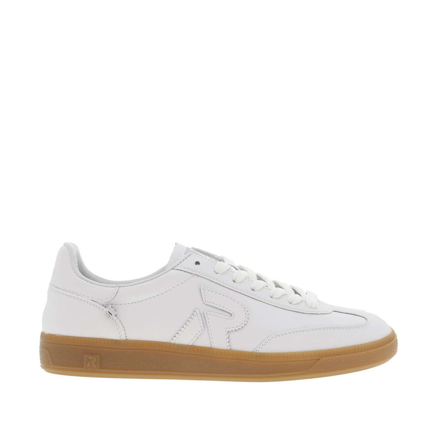 Tennis en croûte de cuir vertes à talon plat et à lacets plats blancs, RIEKER