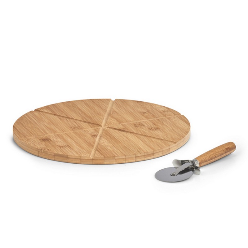 Planche à pizza avec roulette bois bambou, ZELLER PRESENT