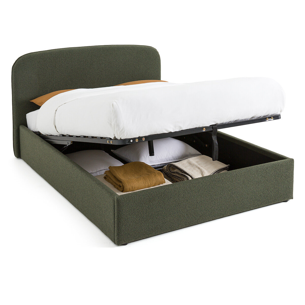 Kofferbed bouclette met ophefbare lattenbodem, Conto